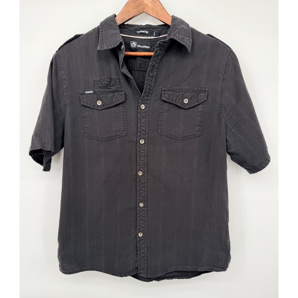 Ocean Current Button Down Men Medium Black Good Striped Utility Short Sleeve
